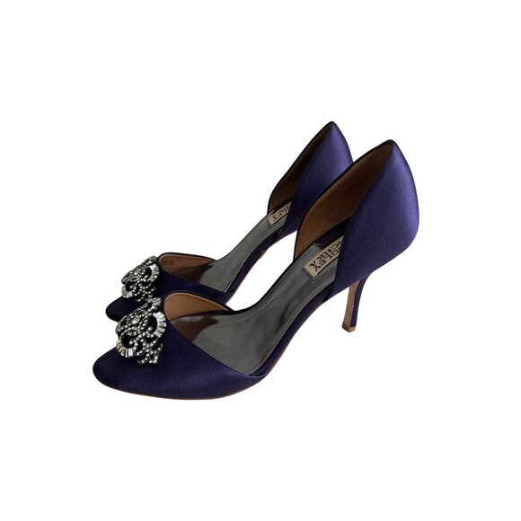 BADGLEY MISCHKA Salsa Royal Purple Plum Satin Heels Size 8 - Picture 8 of 10